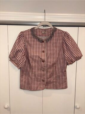 Axes Femme Gingham top with lace trim